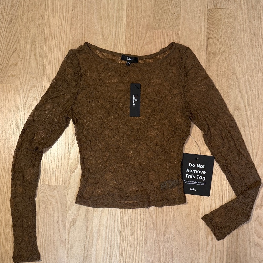 Lulu's Brown Sheer Lace Long Sleeve Top
